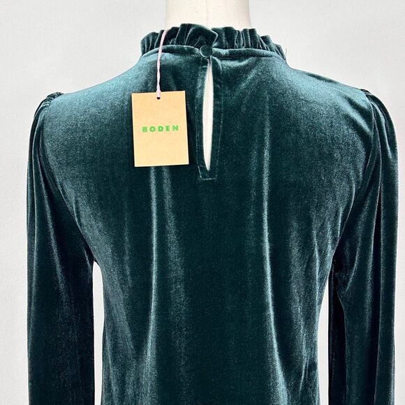 Boden Velvet Ruffle Mock Neck Top Green T1496 NWT 6 Holidays Whimsigoth Romantic - Picture 9 of 11